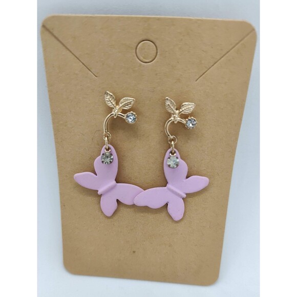 Purple Butterfly Drop Earrings for Women - Picture 1 of 2